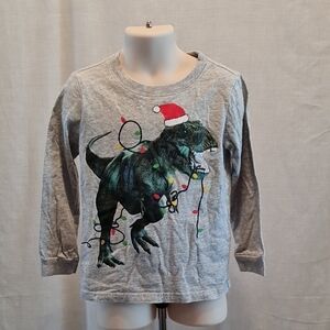 Unisex Carter's Children's Gray Dinosaur Christmas T-Shirt, good used condition